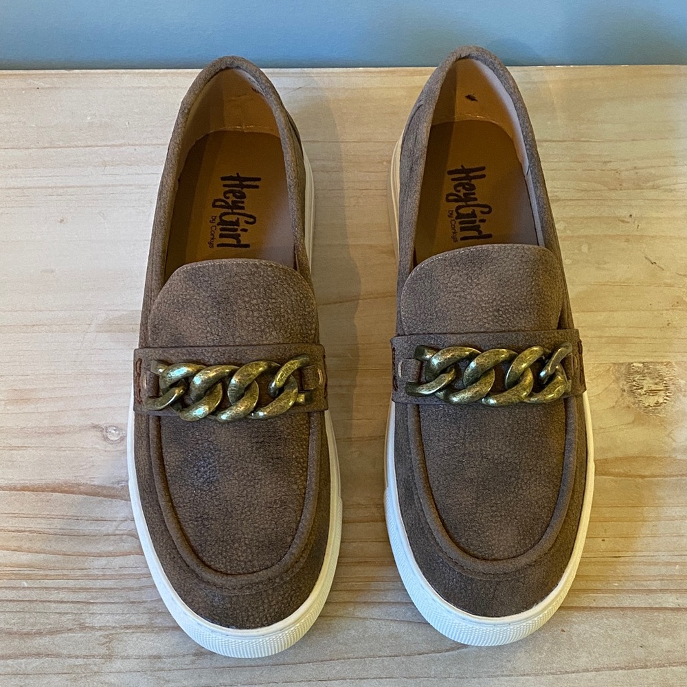 Corkys Brown Loafers with Gold Chain